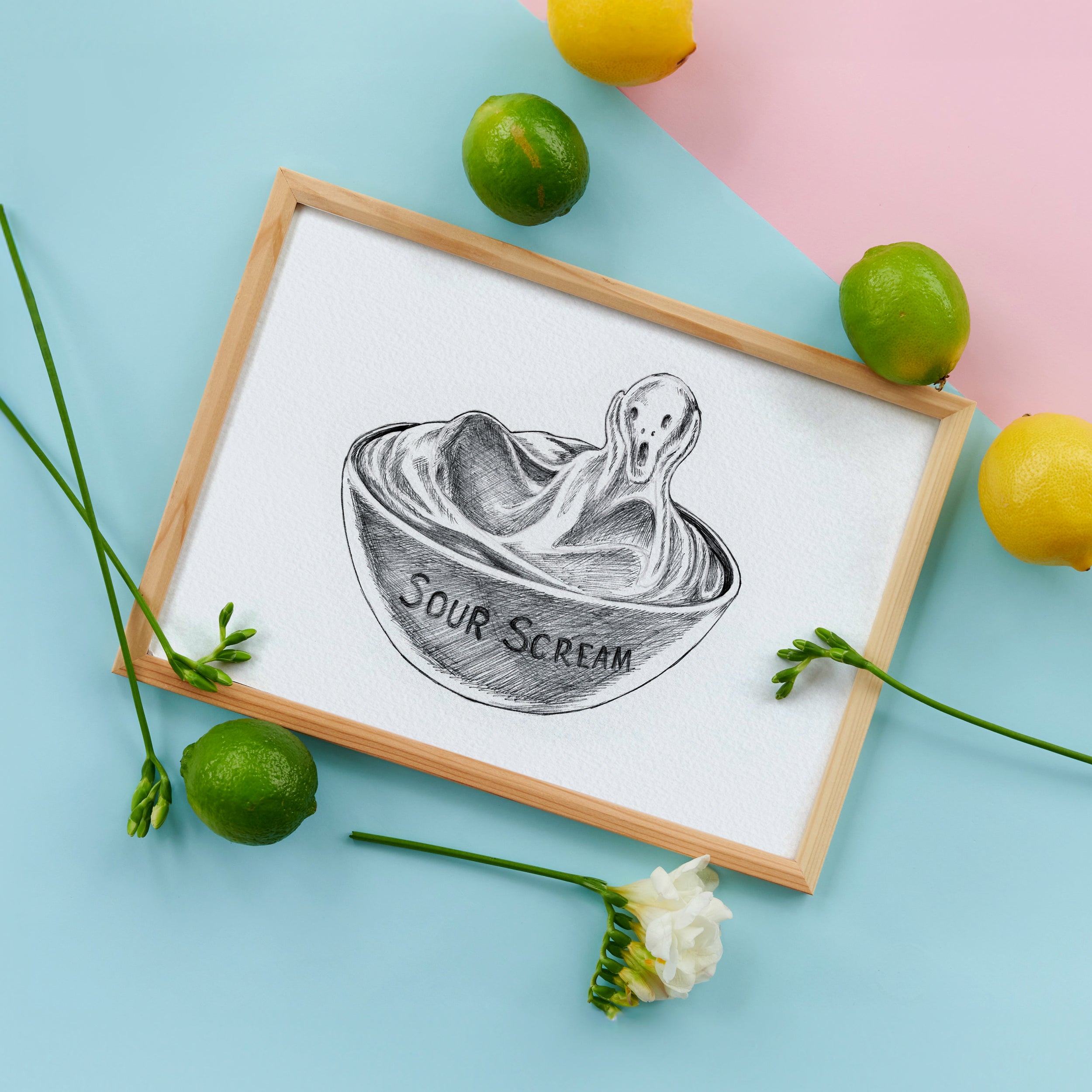 Bowl of Sour Scream Handmade Art Print, Funny Edvard Munch The Scream, Art History Gift, Spooky Cute Ghost Halloween Décor, Kitchen Wall Art by Kimro Studio