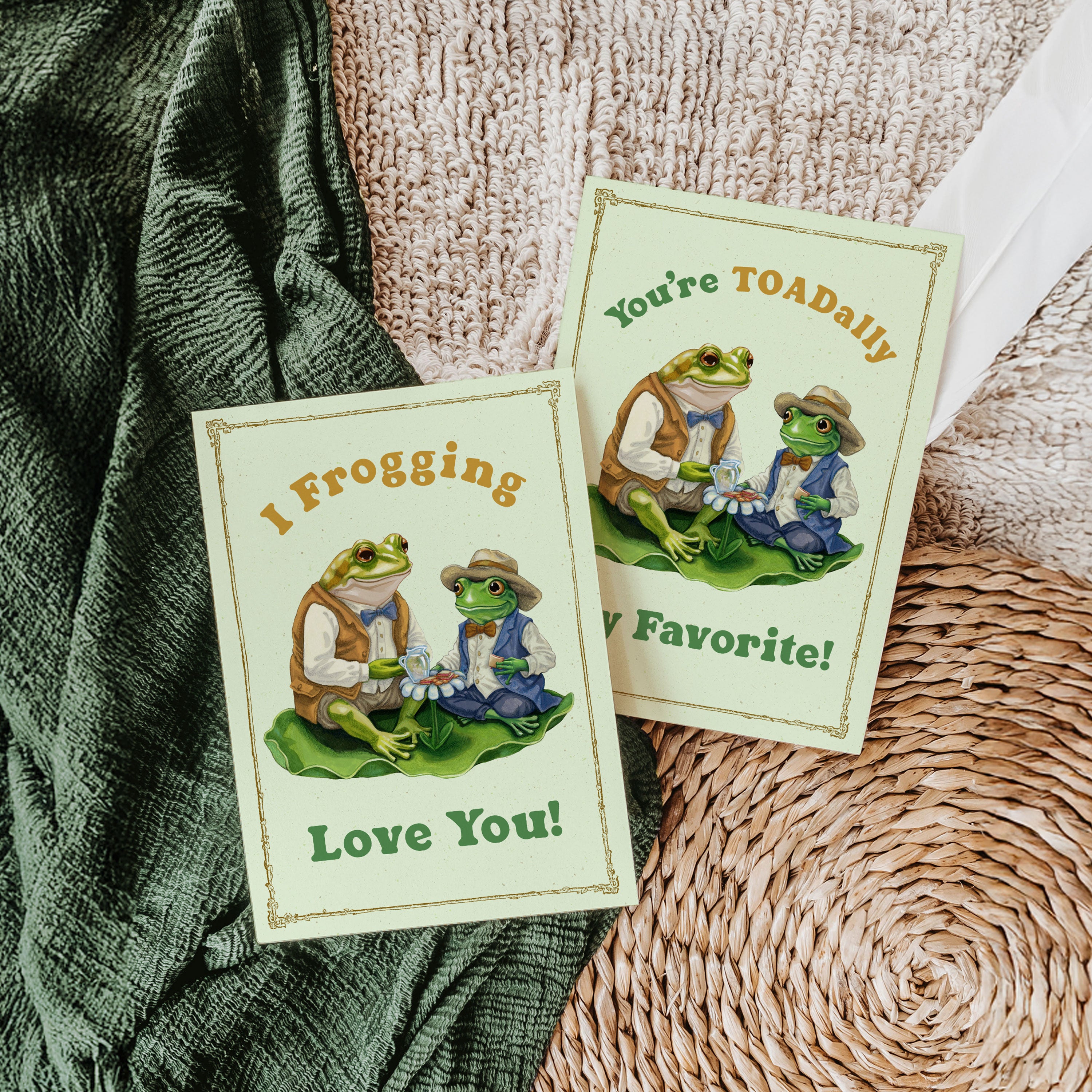 Frog and Toad Handmade Valentines Day greeting card by Kimro Studio