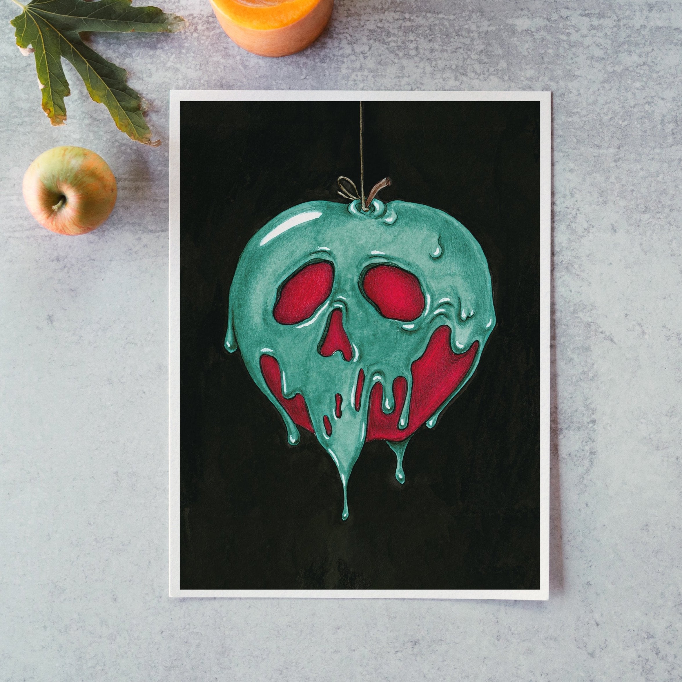 Poison Apple Skull Whimsigoth Movie Poster Watercolor Painting Handmade Art Print by Kimro Studio