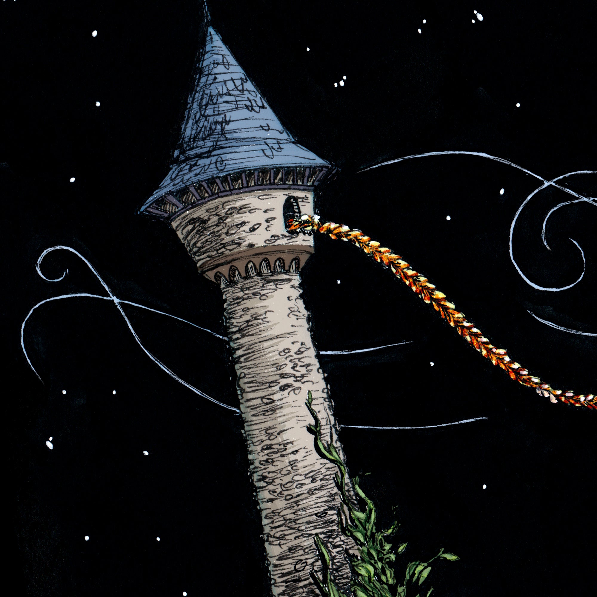 Rapunzel Tower and Hair Art Print