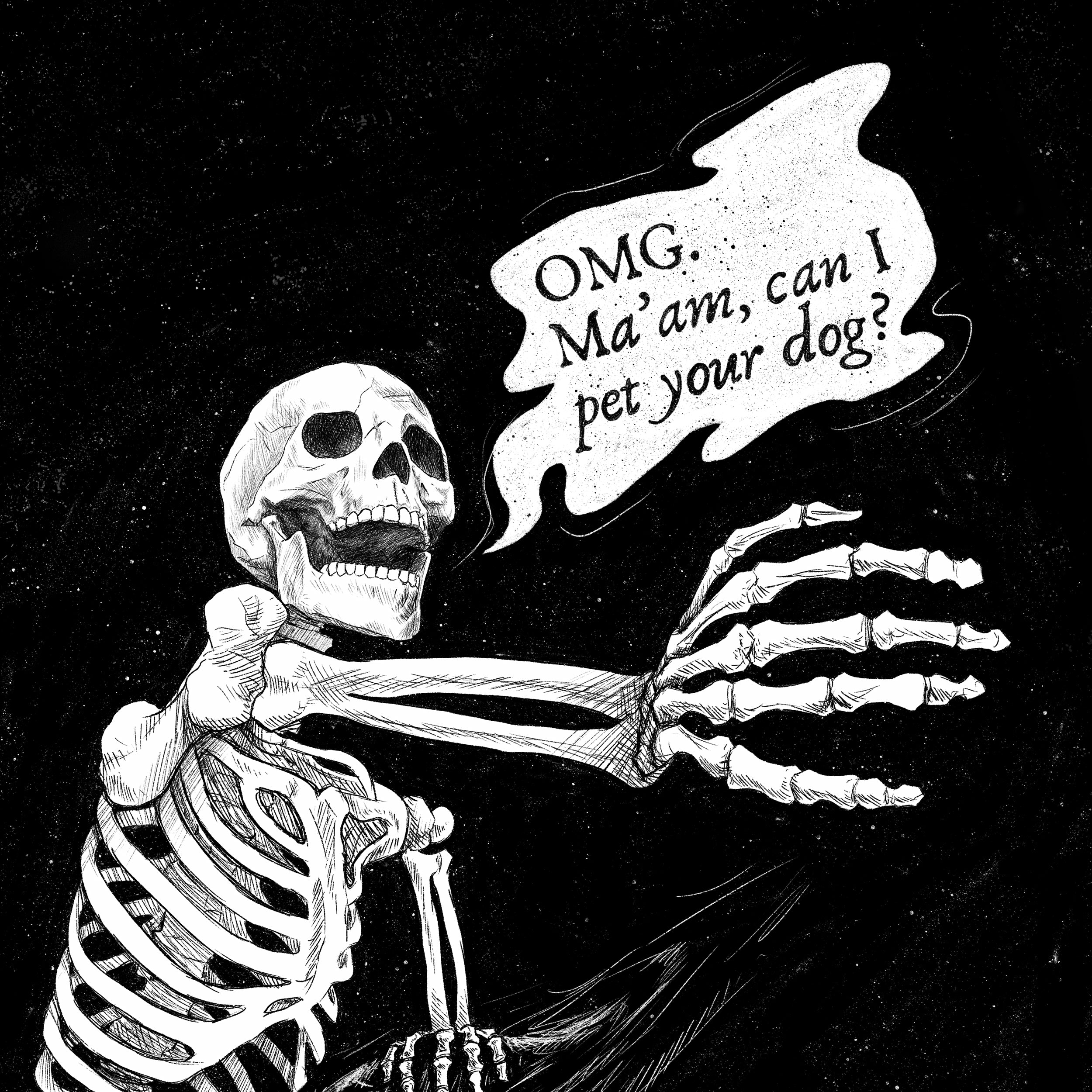 Skeleton Who Loves Dogs Art Print