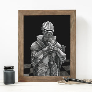 The Queen Chess Piece in a game of Wizard Chess at Hogwarts with Harry Potter, fantasy magical ink illustration, handmade art print by Kimro Studio