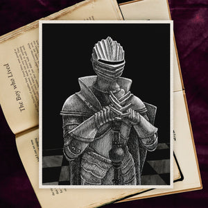 The Queen Chess Piece in a game of Wizard Chess at Hogwarts with Harry Potter, fantasy magical ink illustration, handmade art print by Kimro Studio