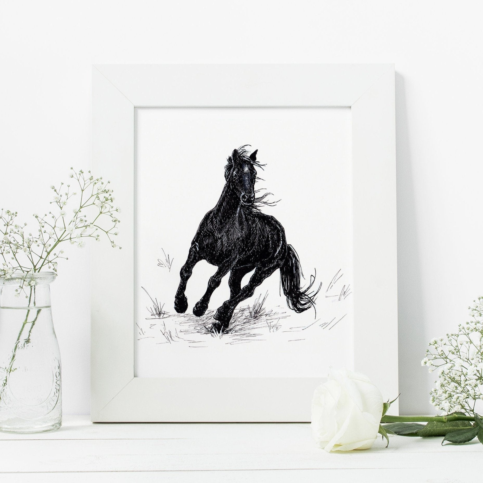 Black Beauty Horse Art Print