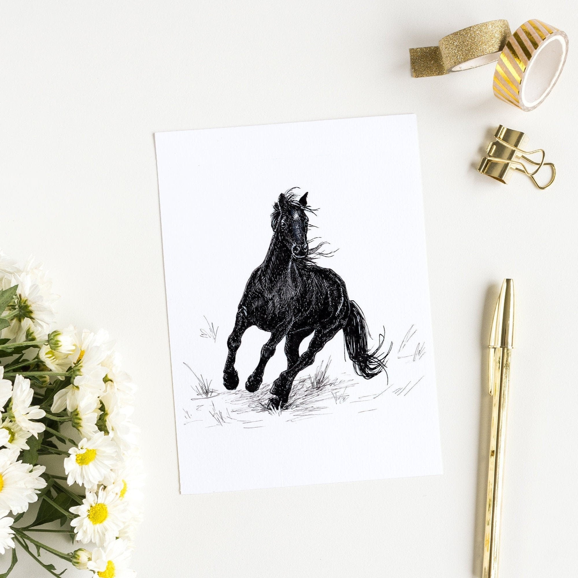 Black Beauty Horse Art Print