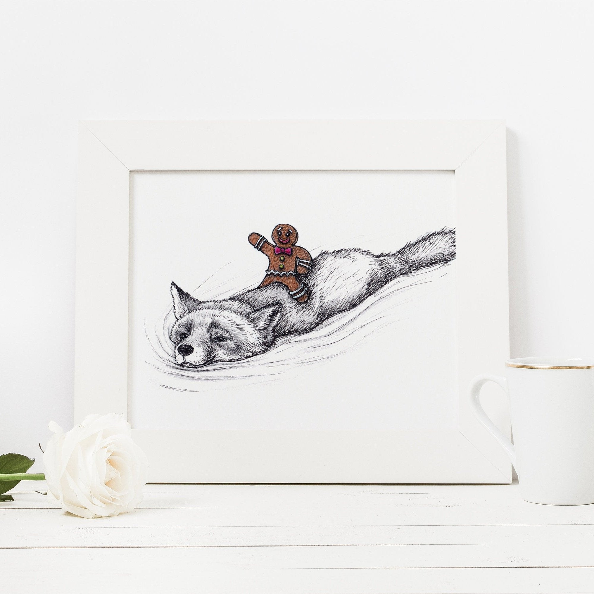 Gingerbread Man on Fox Back Art Print